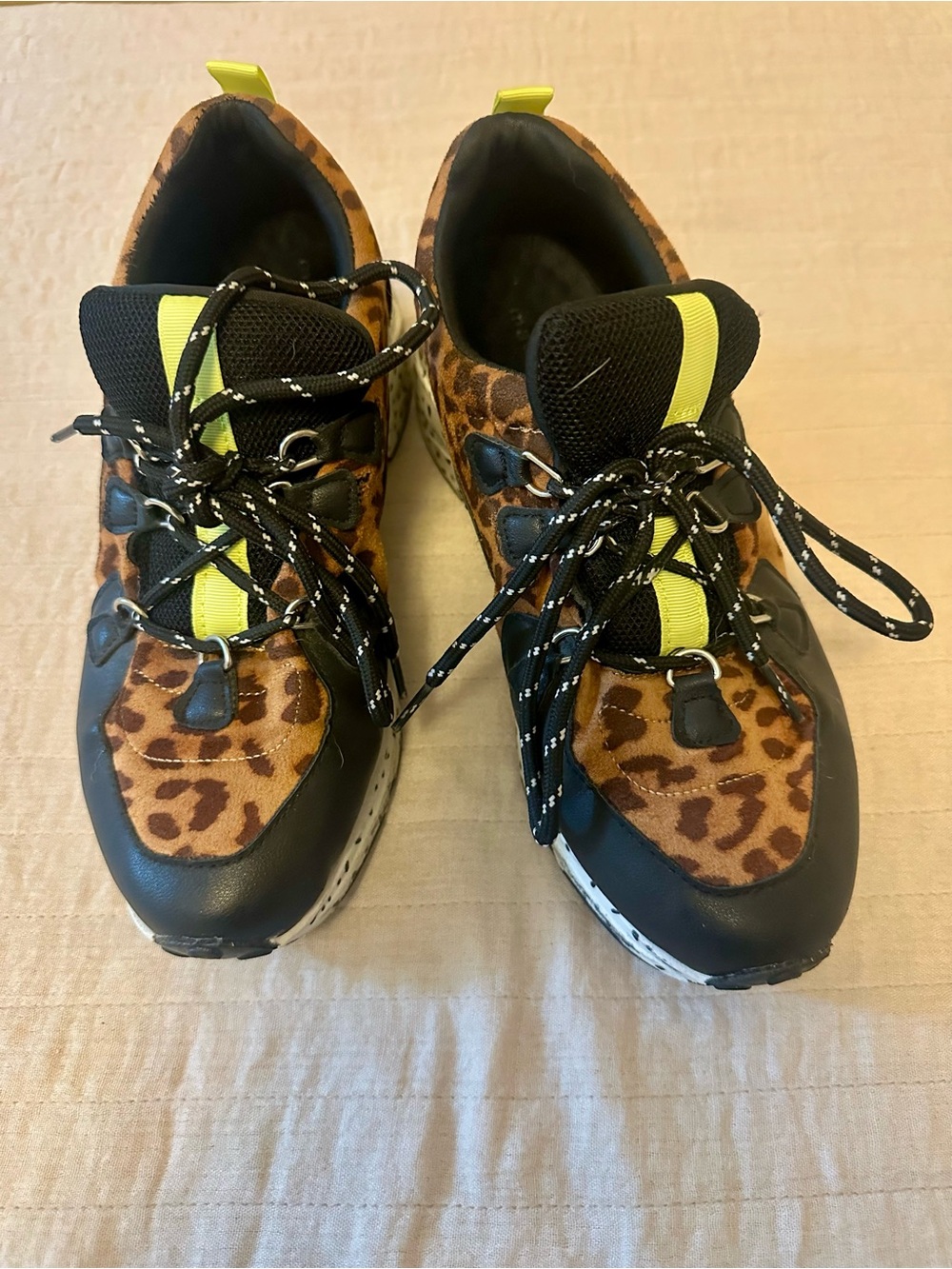 Steve Madden Leopard Print Women's Athletic Sneakers with Neon Yellow Accents